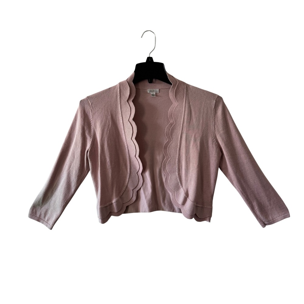 Spense Scalloped Trim Open Front Cropped Cardigan Sz M Pink Coquette Balletcore